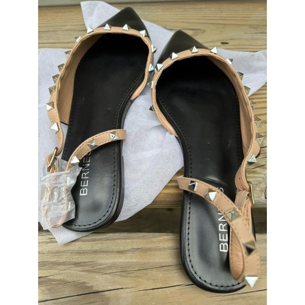 NEW Berness Odina Studded Slingback Flats Womens 7.5 Black Nude Pointed Toe Indi - Picture 6 of 11